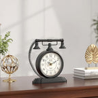 Vintage Table Clock, Desk and Shelf Decor Clock, Black Antique Telephone Style Mantel Clocks, for Living Room, Farmhouse, Bedroom, Bedside, Gift (7.3" H x 7.3" W)