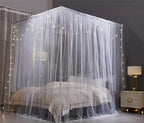 VETHIN 4 Corners Post Princess Bed Canopy Curtain Double Layer Cozy Drape Netting 4 Opening Mosquito Net for Girls & Adults Bedroom Decoration Accessories (Double Gray, 53" W*78" L*82"*H/(Full))