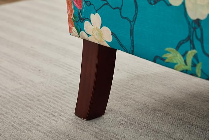 KEIKI Floral Accent Chair for Living Room - Stylish Vintage Elegance with Retro Wood Legs, Upholstered Armchair for Modern Comfort
