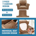 H.VERSAILTEX Sofa Cover 2 Piece T Cushion Armchair Slipcovers Thick Velvet Couch Cover Furniture Protector Stretch T Cushion Sofa Covers for 1 Cushion Couch with 1 Individual T Cushion Covers, Camel
