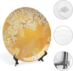Decorative Plates, Asian Print Ornament, Japanese Cherry Blossom Tree Branches, 6 Inch, Kitchen Wall Decor, Marigold Cream