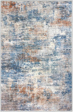 IOHOUZE Abstract Area Rug 4x6 Ft Washable Rugs for Entryway Indoor, Non Slip Small Living Room Rugs Printed Faux Wool Throw Rug, Floor Carpet for Kitchen Nursery Playroom, Blue Rust