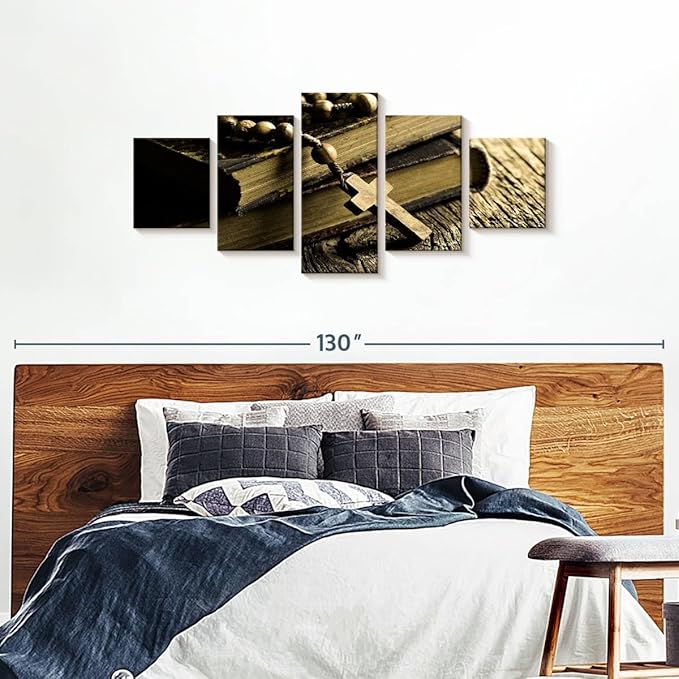 Elephant Stock Bible And Cross Wall Art Multi Piece Canvas - 5 Panel Christian Pictures Decor - Digital Design Canvas Print - Christian Wall Decor - 80" X 36"