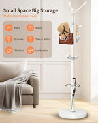 ZOZOE Metal Coat Rack Stand, Modern Coat Rack Freestanding with Natural Marble Base, Sturdy Coat Racks with 10 Hooks & Umbrella Holder,White Coat Tree Hanger Stand for Bags,Hats,Entryway,Office