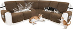 Recliner Sofa Covers 100% Waterproof Velvet L Shape Recliner Couch Covers for Sofa Pets Washable Anti Slip Recliner Slipcovers with Pockets (5 Seat Sofa with 1 Console, Brown)
