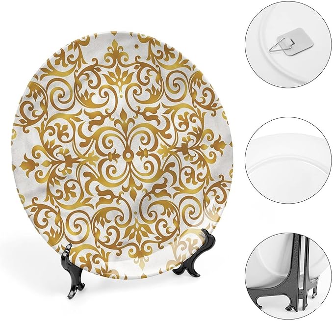 XISUNYA 6 Inch Decorative Plate, Victorian Round Porcelain, Victorian Lace Floral Print Ceramic Wall Hanging Decor Accessory for Dining Table Tabletop Home Decor, Muticolor