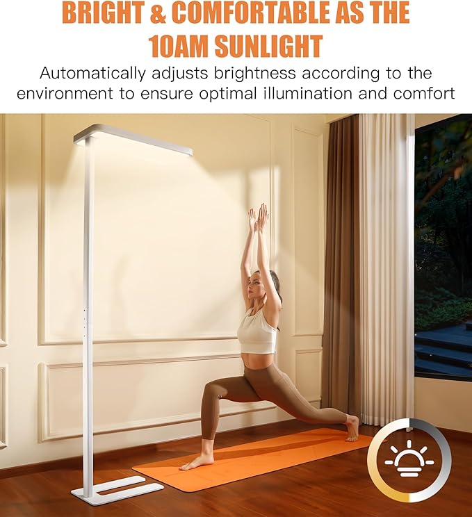 Pure Light Floor Lamp 9500LM Full Spectrum, 4000K Natural Daylight Eye-Care Reading Light, Dimmable 100W Standing Lamp with Motion Sensor for Home Office, 60000+ Hours