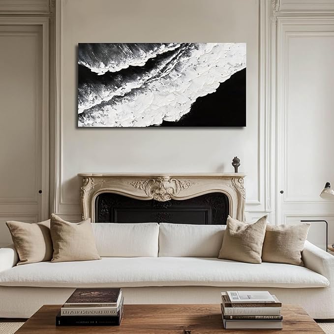 NBAODAN Black and White Wall Decor Sea Canvas Painting Neutral Abstract Wall Picture 24"x48" Artwork for Bedroom Large Wall Art for Living Room Dining Room