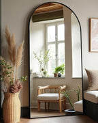 Arched Full Length Mirror, Floor Mirror with Stand, 41"x81" Large Wall Mirror Full Length, Body Floor Mirror, Wall Mounted Mirror for Bedroom, Black