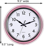 Bernhard Products Retro Wall Clock 9.5 Inch Pink Kitchen 50's Vintage Design Round Silent Non Ticking Battery Operated Quality Quartz for Home Office Baby Nursery Girls Room Classroom, Easy to Read
