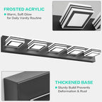 SOLFART LED Bathroom Lighting Fixtures - 5 Lights Modern Matte Black Acrylic Vanity Lights for Mirror 32inch 24W 5CCT