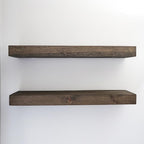 Urbandi Modern Floating Shelves 3 Inches Thick for Wall, Wide Shelves for Kitchen, Living Room, Bedroom, and Bathroom, Natural Pine Wood, Rustic Wooden Shelf, (Set of 2) (Jacobean, 24Lx3Hx8D)