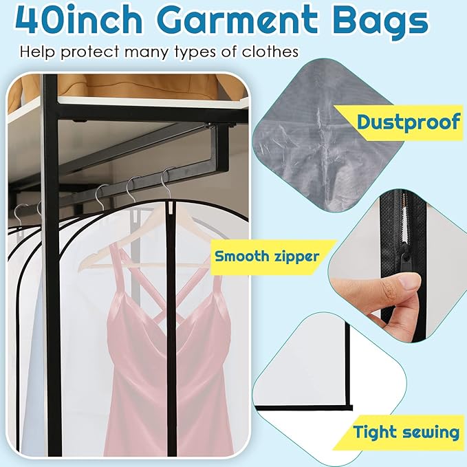 Amylove 40 Pack 60/40inch Garment Bags for Hanging Clothes with Zipper, Clear Garment Dress Covers PEVA Suit Protector for Closet Storage Travel Coat Gown Jacket Organizer(24 x 40 Inch)