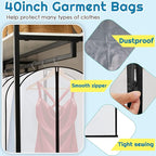 Amylove 40 Pack 60/40inch Garment Bags for Hanging Clothes with Zipper, Clear Garment Dress Covers PEVA Suit Protector for Closet Storage Travel Coat Gown Jacket Organizer(24 x 40 Inch)