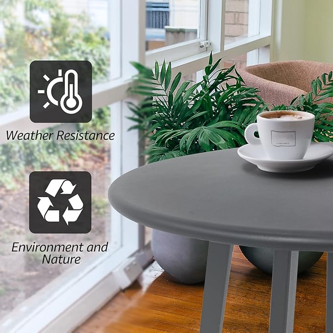Outdoor Side Table, Weather Resistant Patio Small Outdoor Indoor Round Metal Steel Small Side Table, Waterproof End Table for Garden Balcony Yard, Grey