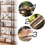 HSH 6 Tier Solid Wood Bookshelf, Industrial Wood and Metal Tall Large Etagere Bookcase and Storage Shelves, Rustic Open Natural Real Wooden Book Shelf for Bedroom Living Room, Distressed Brown