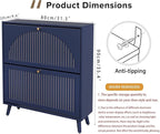 Shoe Storage Cabinet for Entryway with 2 Flip Drawers, Narrow Wood Shoe Cabinet with Fluted Panel, Freestanding Hidden Shoe Organizer for Foyer, Hallway (Blue - with Shelf)