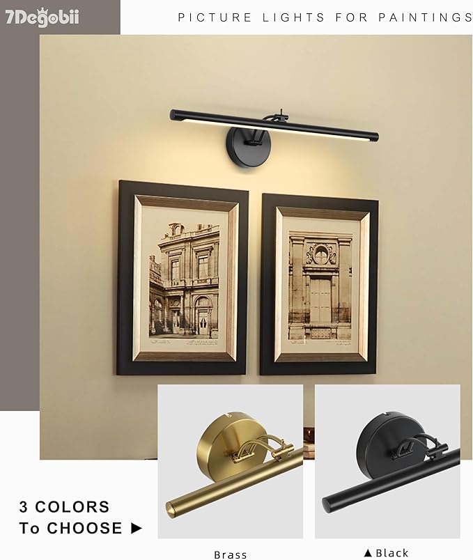 Picture Light Dimmable Hard Wired 23.62 Inch Adjustable Swing Arm Black Wall Lights for Pictures Led Display Light for Artwork 14W Warm White