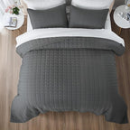 Oversized King Quilt Set 112"x106" – Soft Washed 3-Layer Lightweight California King Bedspread, Minimalist Nordic Design, All-Season Spring & Summer Quilt Set (1 Quilt + 2 Pillow Shams), Dark Grey