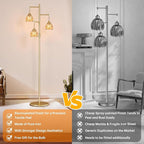 Dimmable Floor Lamp for Living Room, Bedroom, Gold Standing Lamp with 3pcs 6W Bulbs, Vintage Brass Floor Lamps for Corner, Nursery (Amber Tulip)