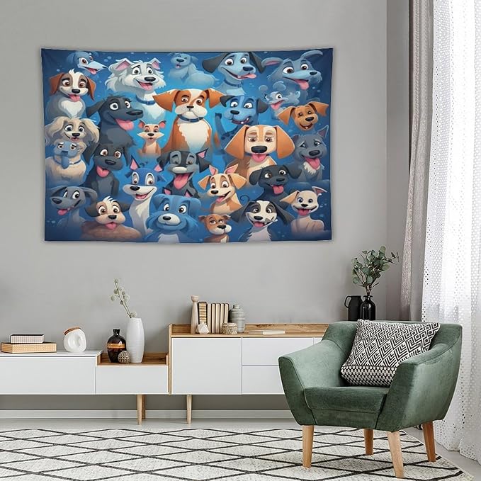 VUMIVI Cartoon Dog Tapestry Cute Puppy Pet Lovers Animal Theme Colorful Illustration Tapestry Wall Hanging for Living Room Bedroom Dorm Classroom Aesthetic Decor W90xL60in