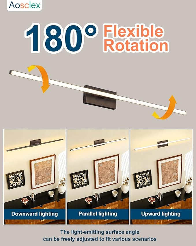 Modern Bathroom Vanity Light, 40 Inch 30W IP44 Black Light Bar, 5CCT Adjustable (2700K–5000K), Dimmable LED Lights for Bathroom Mirror, Dual-Sided, 180° Rotatable Angle, ETL