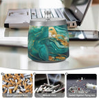 Green Gold Marble Textures Ashtray with Lid, Outdoor Ashtrays for Patio, Stainless Steel Ashtray Odorless Smokeless for Home Office Balcony