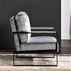 Container Furniture Classic Mid Century Modern Accent Chair with Durable Square Metal Frame, Armchair for Living Room, Bedroom, Home Office in Plush Velvet Upholstery, Grey