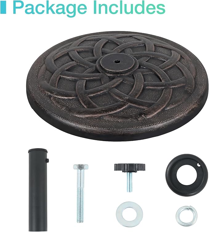 COBANA 23lb Patio Umbrella Base, Heavy Duty Round Outdoor Market Umbrella Stand Weight, Bronze