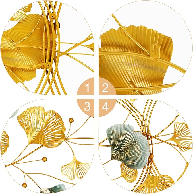 Babyieia 3D Ginkgo Leaf Metal Wall Art Decor for Living Room, 59" Gold Wall Art Decorations, Large Modern Metal Wall Sculptures