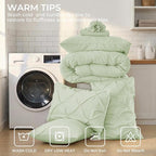 Sasttie Full Size Comforter Set, 7-Piece Bed in a Bag, Pintuck Bedding Sets for All Season, Includes Comforter, Flat Sheet, Fitted Sheet, Pillowcases and Pillowshams, Mint