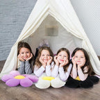 Reginary 4 Pcs Flower Floor Pillows Cute Plush Flower Throw Pillows Daisy Floor Seat Cushion Chair Pads for Back to School First Day of School for Sofa Couch Bed Decor(15 Inch,Black, White, Purple)