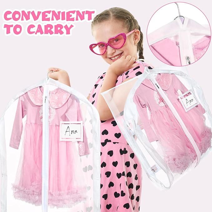 Geelin 14 Pcs Garment Bags for Dance Costumes PVC Clear with Zippers 20 x 40 Inch Garment Bag with Pockets Dance Costume Organizer Carrier for Storage Cover for Adult(Translucent White)