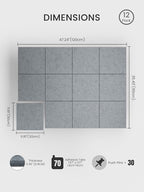 Bumusty Large Cork Board 48" x 36" Alternative - 12 Pack Felt Wall Tiles with 70 Safe Removable Adhesive Tabs, 30 Pushpins, Cork Boards for Walls Pin Board Bulletin Board Office Decor (Blue Gray)