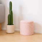 13" Foldable Boucle Round Storage Ottoman,Space-Saving Footrest/Seating/Coffee Table for Small Apartments,Dorms & Bedrooms-Pink