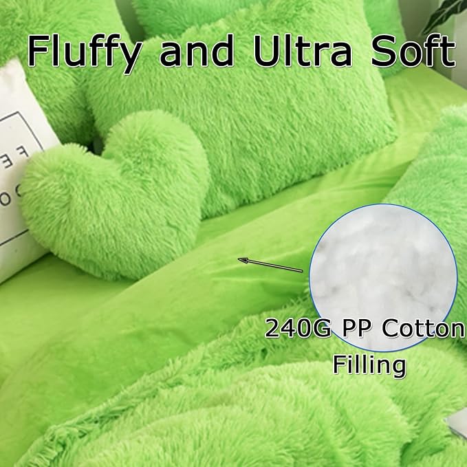 MorroMorn Fluffy Heart Throw Pillows, Shaggy Decorative Pillow for Sofa Couch Bed, Cute Room Decor Decorations for Women Girls Kids (Lime)