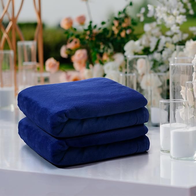 Tinideya 12 Pcs Flannel Fleece Throw Blanket Bulk 50 x 60 Inch Soft Fleece Blanket Warm Throw Blanket Coral Blankets for Couch Sofa Home Wedding Gifts Season (Navy Blue)