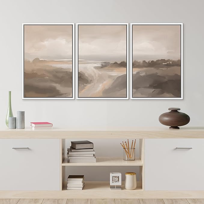 MUDECOR Framed Canvas Print Wall Art Serene Landscape Neutral Coastal Illustrations Realism Decorative for Living Room, Bedroom, Office - 24"x36"x3 White