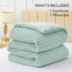 BEDELITE Fleece Twin Comforter Set -Super Soft & Warm Fluffy Light Green Bedding, Luxury Fuzzy Heavy Bed Set for Winter with 1 Pillow case