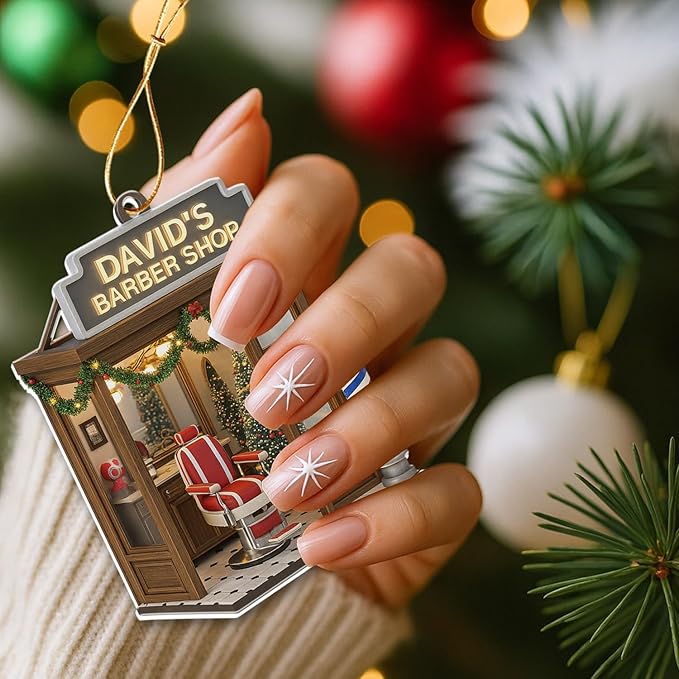 Personalized Barber Shop Christmas Ornament 2025, Flat Acrylic Custom Name Ornament, for Hairdresser, Stylist Keepsake, Hair Salon Tree Decoration