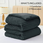 BEDELITE Fleece Queen Comforter Set -Super Soft & Warm Fluffy Dark Grey Bedding, Luxury Fuzzy Heavy Bed Set for Winter with 2 Pillow Cases