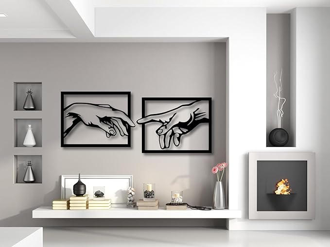 VAILLA The creation of Adam Wall Art, Set of 2 Wooden Wall Arr, Michelangelo Hand of God and Adam Wall Decoration, 3D Large Modern Decor, Textured Sculptures , Wood Ornament Ideal for Living Room, Bedroom and Office
