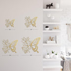 SIGNLEADER Metal Wall Art Decor Butterfly and Flowers Minimalist Modern Abstract Wall Sculpture Hangings Home Decoration for Living Room, Bedroom, Bathroom, Kitchen, Outdoor - 30" Gold