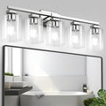 BesLowe 5-Light Bathroom Light Fixtures, Modern Chrome Bathroom Vanity Light, Bathroom Lighting Fixtures Over Mirror, Nickel Bathrom Wall Lamp, Wall Lights for Living Room Bedroom Hallway