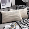 Ivory White Couch Pillow Covers: 2 Pack 12x20 Inch Original Striped Velvet Rectangular Throw Pillow Cases for Farmhouse Home Decor
