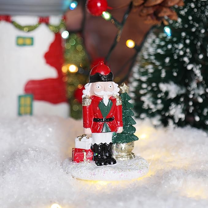 NINIPAPA Christmas Village Accessories Santa's Villages Sets for Christmas Decoration, Christmas Mini Town Decor with Nutcracker Ornament
