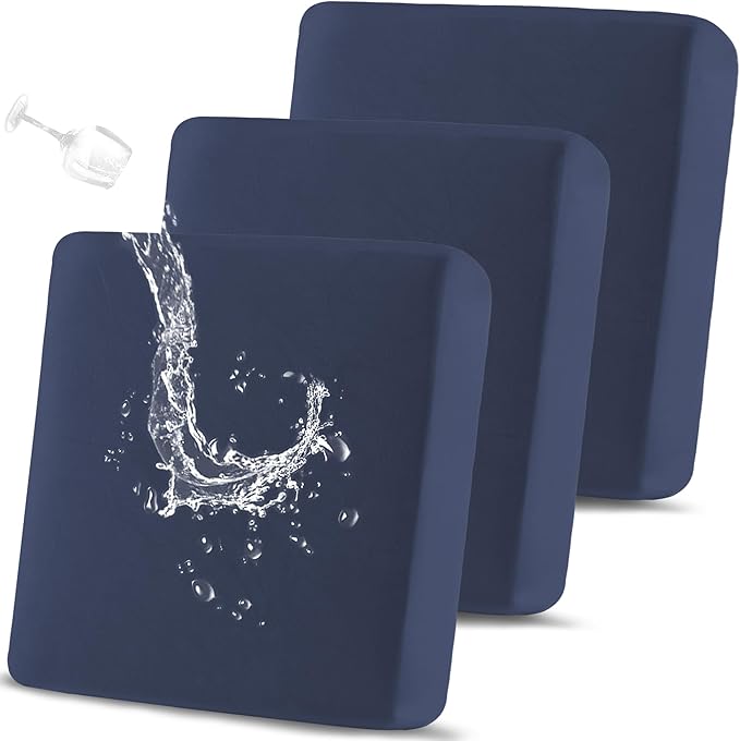 Waterproof Couch Cushion Covers, Stretch Individual Sofa Seat Cover for Sectional L Shaped Sofa, Reversible Couch Furniture Protector for Pets (3-Piece Sofa Cushion Cover, Navy)