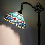 Tiffany Floor Lamp Stained Glass Lamp 18.88X12X67 Inch Angle Adjustable Arched Gooseneck Antique Reading Light (Blue Jewelry Baroque)