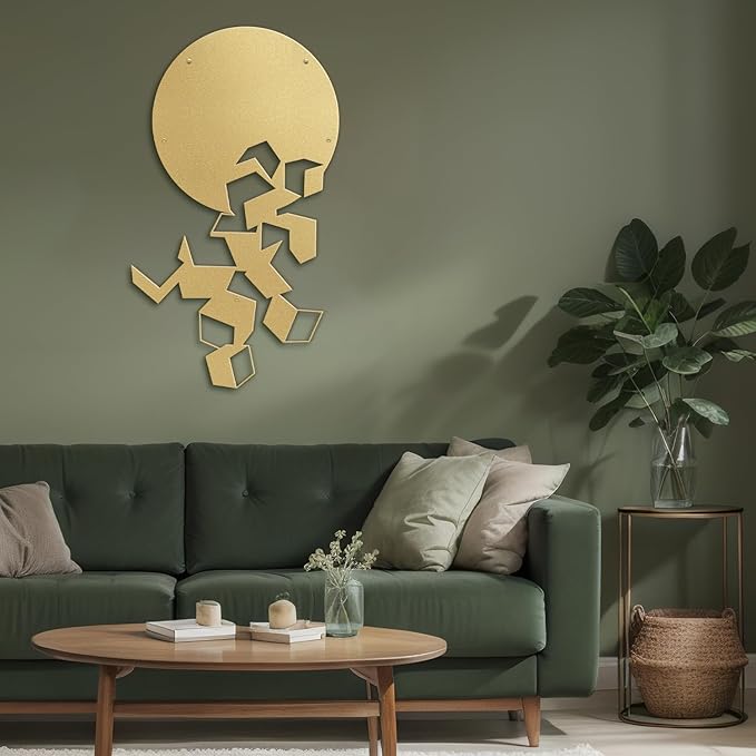 SIGNLEADER Metal Wall Art Decor Circles Abstract Shapes Minimalist Modern Abstract Wall Sculpture Hangings Home Decoration for Living Room, Bedroom, Bathroom, Kitchen, Outdoor - 18" Gold