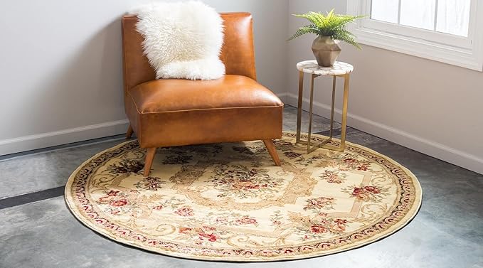 Rugs.com Chateau Collection Rug – 13' Round Cream Medium Rug Perfect for Kitchens, Dining Rooms